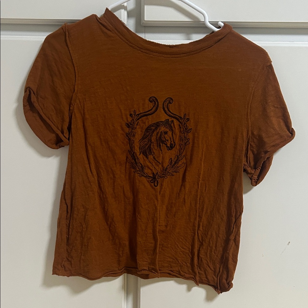 Anthropologie Maeve Brown Horse Equestrian Graphic Tee XS